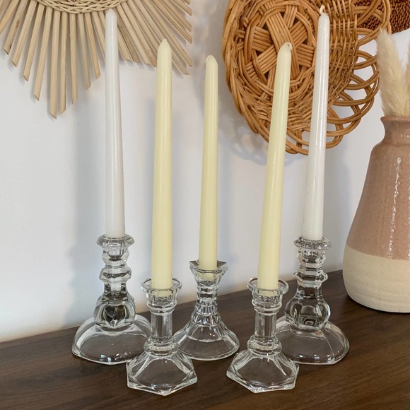 Vintage White Tapered Crystal Candlestick Set Boho - Picture 3 of 8